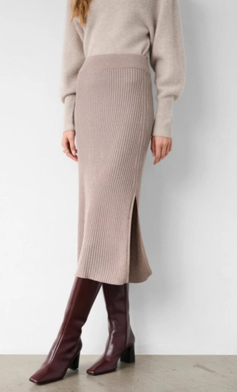 White + Warren Metallic Shine Ribbed Skirt - Mauve Shine