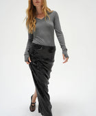 LNA Elettra Sequin Column Skirt - Black