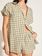 Vitamin A Tallows Linen Short - Avocado Gingham