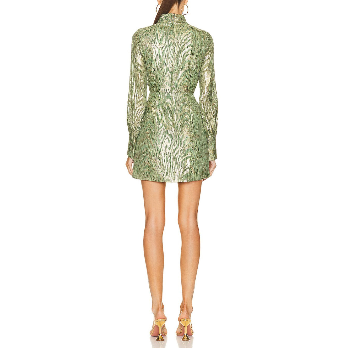 Jonathan Simkhai Halen Moire Fil Coupe Draped Mock Neck Dress - Hunter Green Metallic