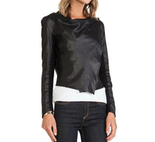 Lamarque Madison Cowl-Neck Leather Jacket - Black