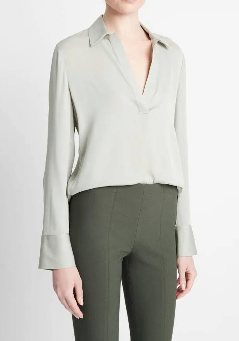 Vince Stretch Silk Blouse - Silver Sage