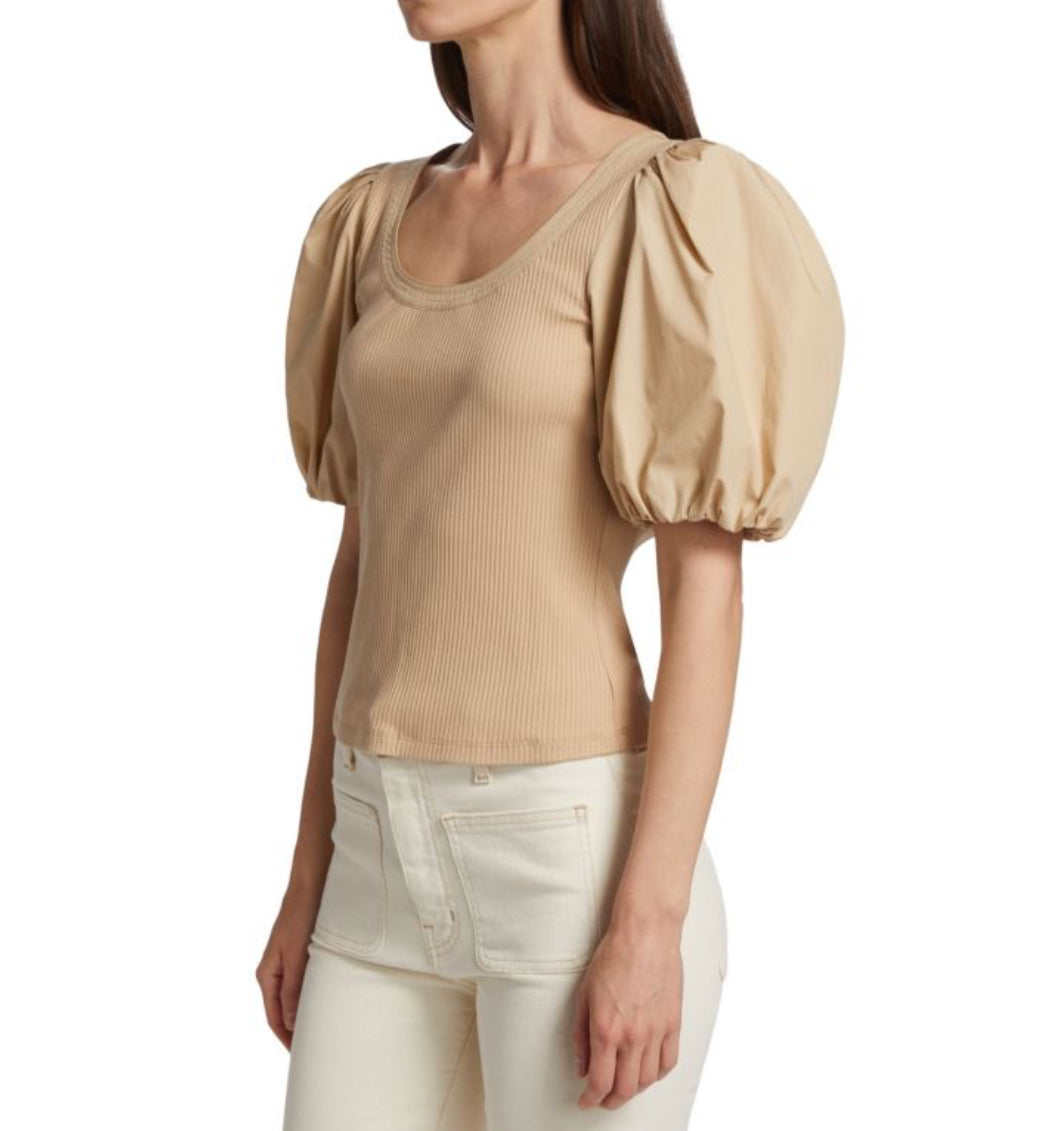 Derek Lam 10 Crosby Willa Knit Balloon Sleeve Top - Khaki