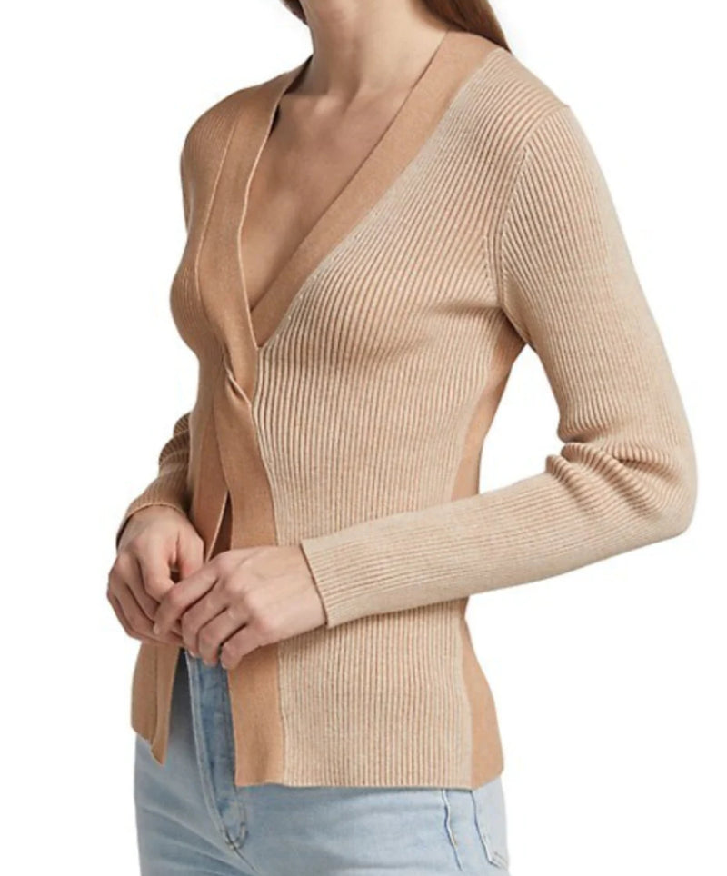 Naadam Ribbed Reversible Twist Front Top - Oatmeal Combo