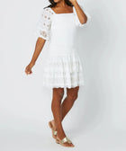 Sail To Sable Puff Sleeve Smocked Dress - White Eyelet