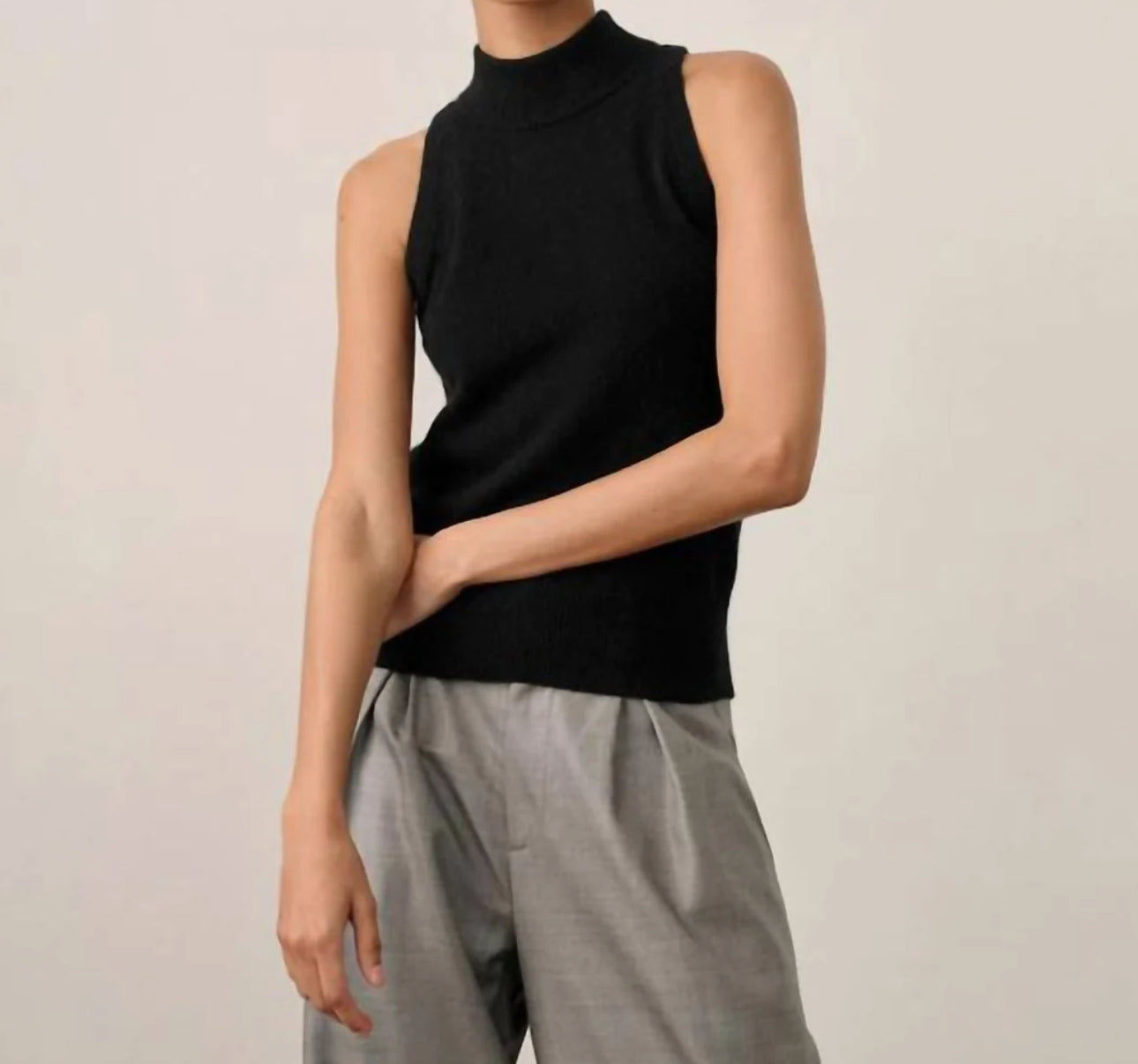 White + Warren Cashmere Cut Standneck Top - Black