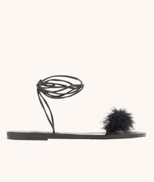 Ancient Greek Sandals Choros Marabu Feather Leather Sandal - Black