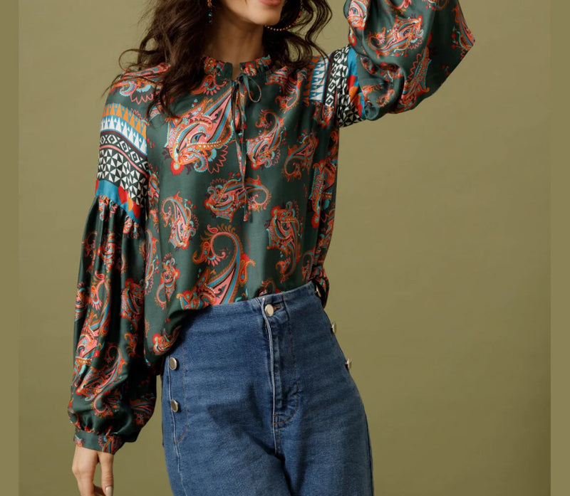 Emily Lovelock Bouquet Print Emma Blouse - Green