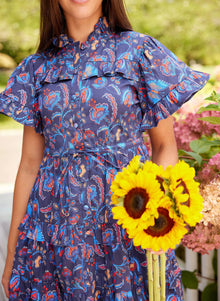 Sail To Sable Aztec Floral Scalloped Edge Shirt Dress