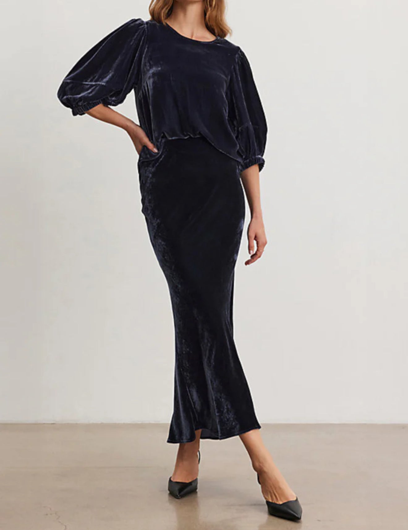 Velvet by Graham & Spencer Nancy Silk Velvet Top - Navy