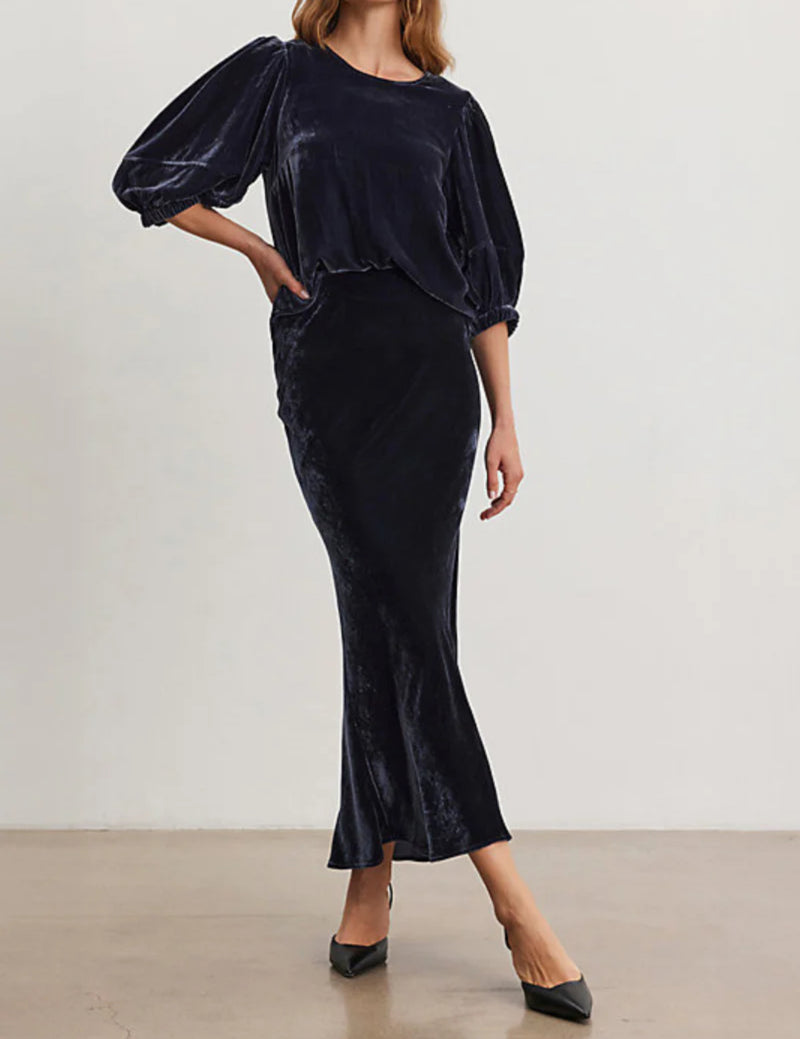 Velvet by Graham & Spencer Nancy Silk Velvet Top - Navy