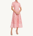 Badgley Mischka Collection Short Sleeve A-Line Shirt Dress - Peony