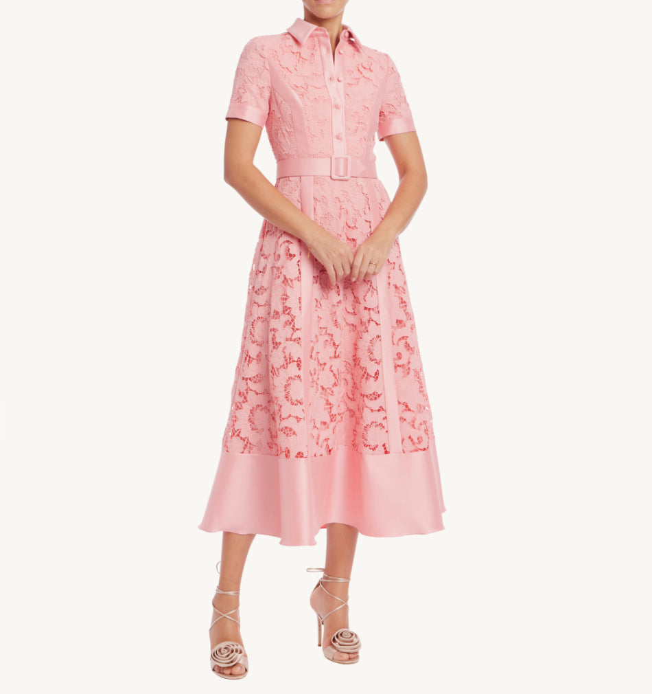 Badgley Mischka Collection Short Sleeve A-Line Shirt Dress - Peony