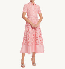 Badgley Mischka Collection Short Sleeve A-Line Shirt Dress - Peony