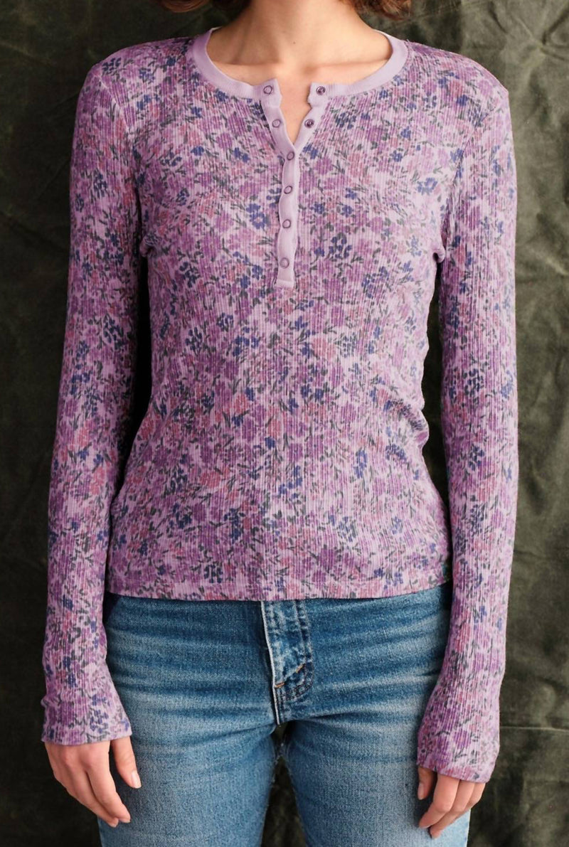 Sundry Vida Floral Henley - Lavender