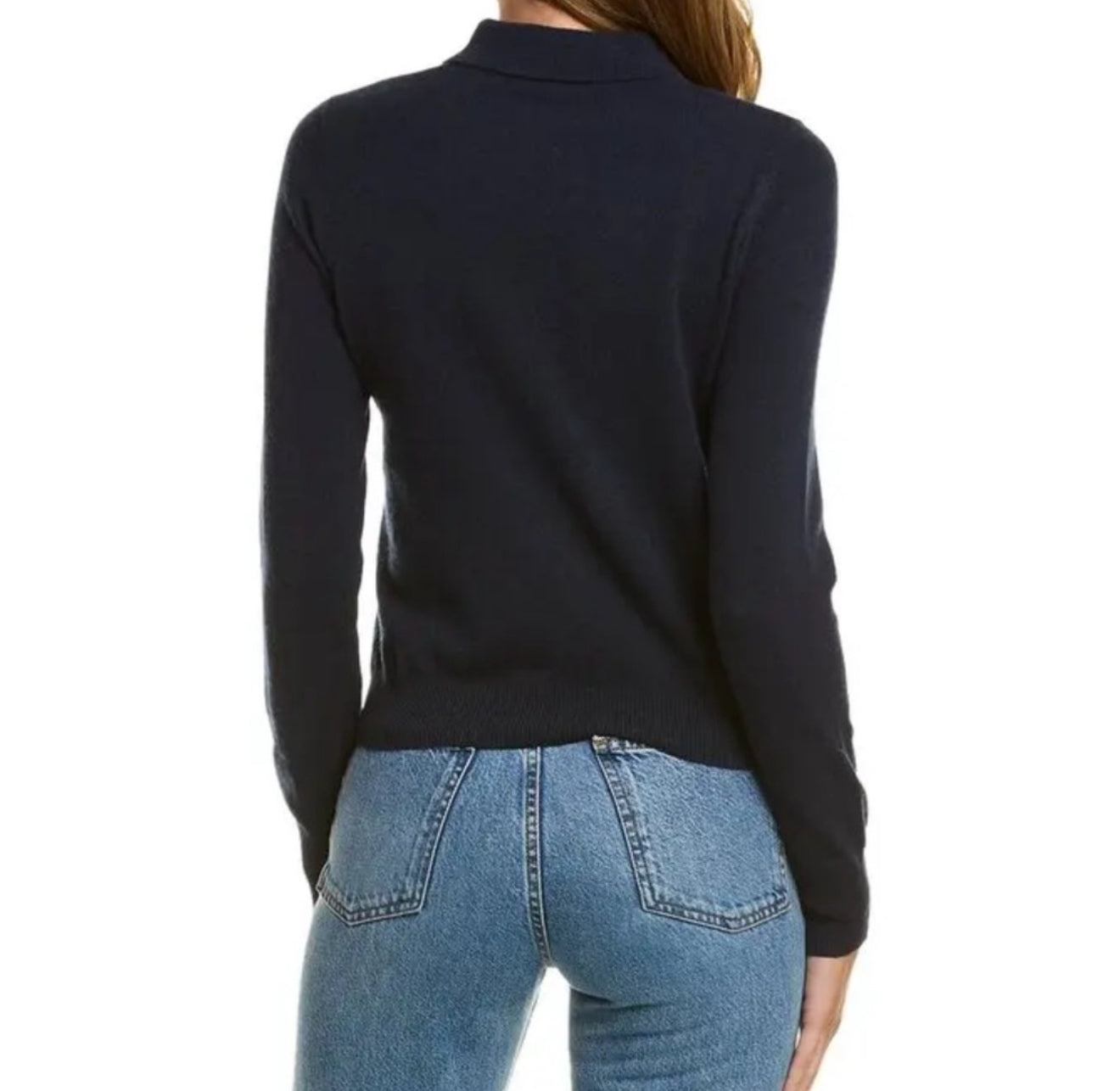 Autumn Cashmere Cut-Away Polo Rhinestone Button - Navy
