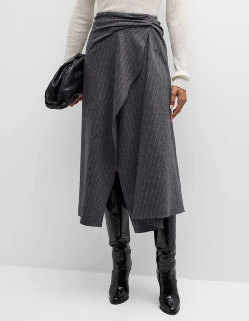 A.L.C. Clara Pinstripe Midi Wrap Skirt - Grey