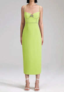 Self-Portrait Crepe Bow Midi Dress - Lime