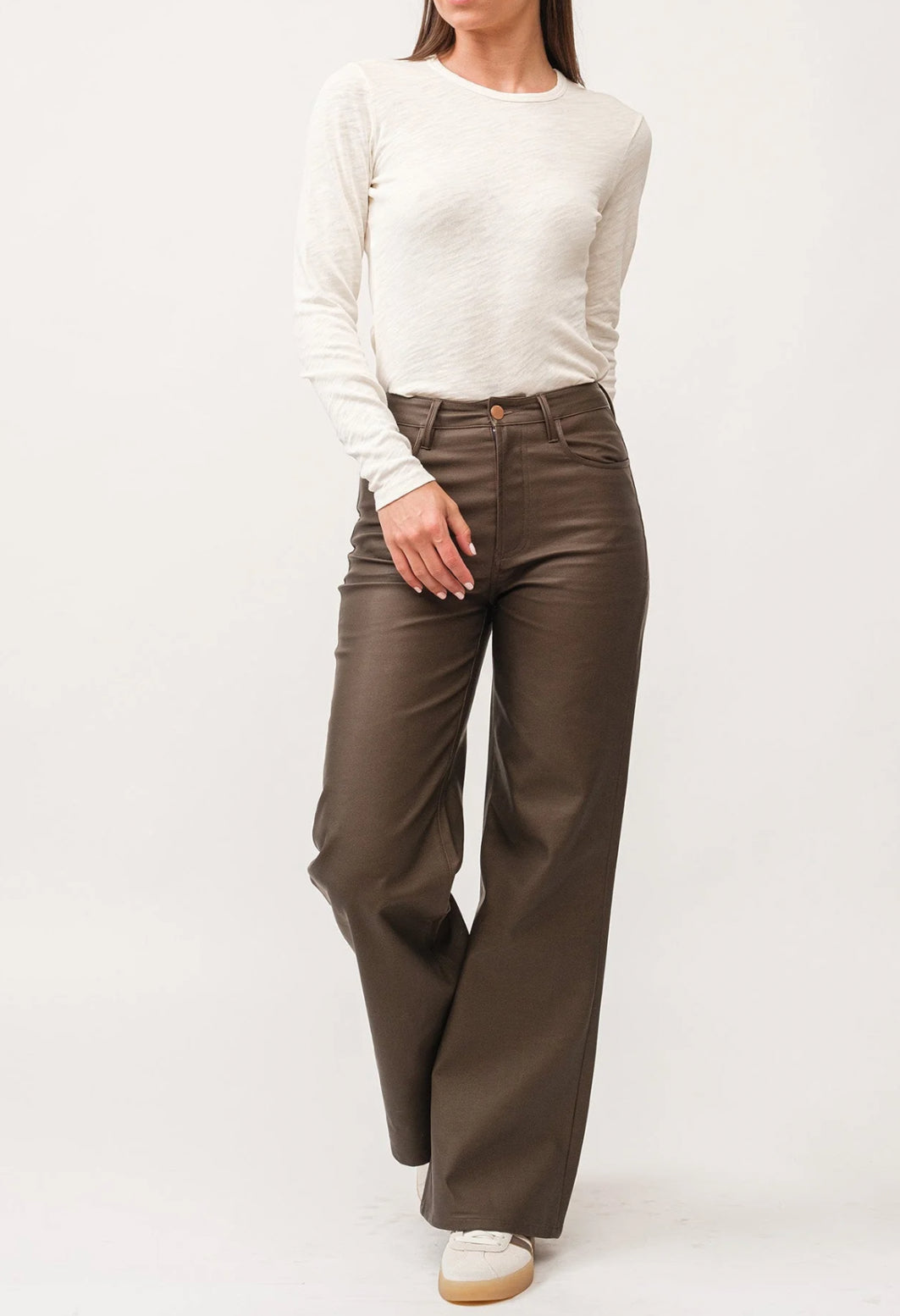 Dear John Fiona Wide Leg Pant - Toasted Coconut Vegan Leather
