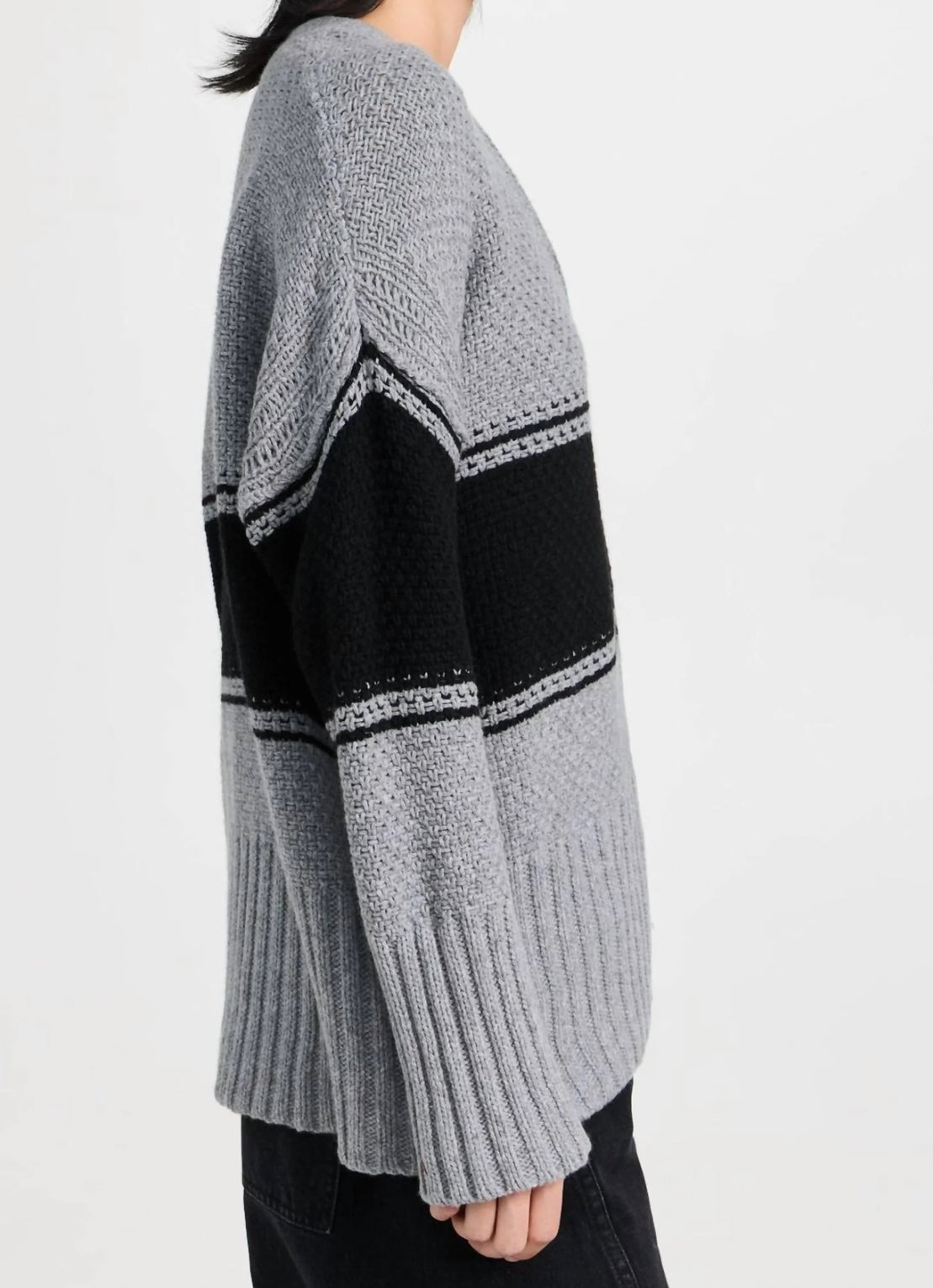 ATM Wool Blend Oversized Cardigan - Cloud Grey/Black