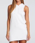 Chaser Cotton Fleece Hi Low Sleeveless Hoodie Dress in White