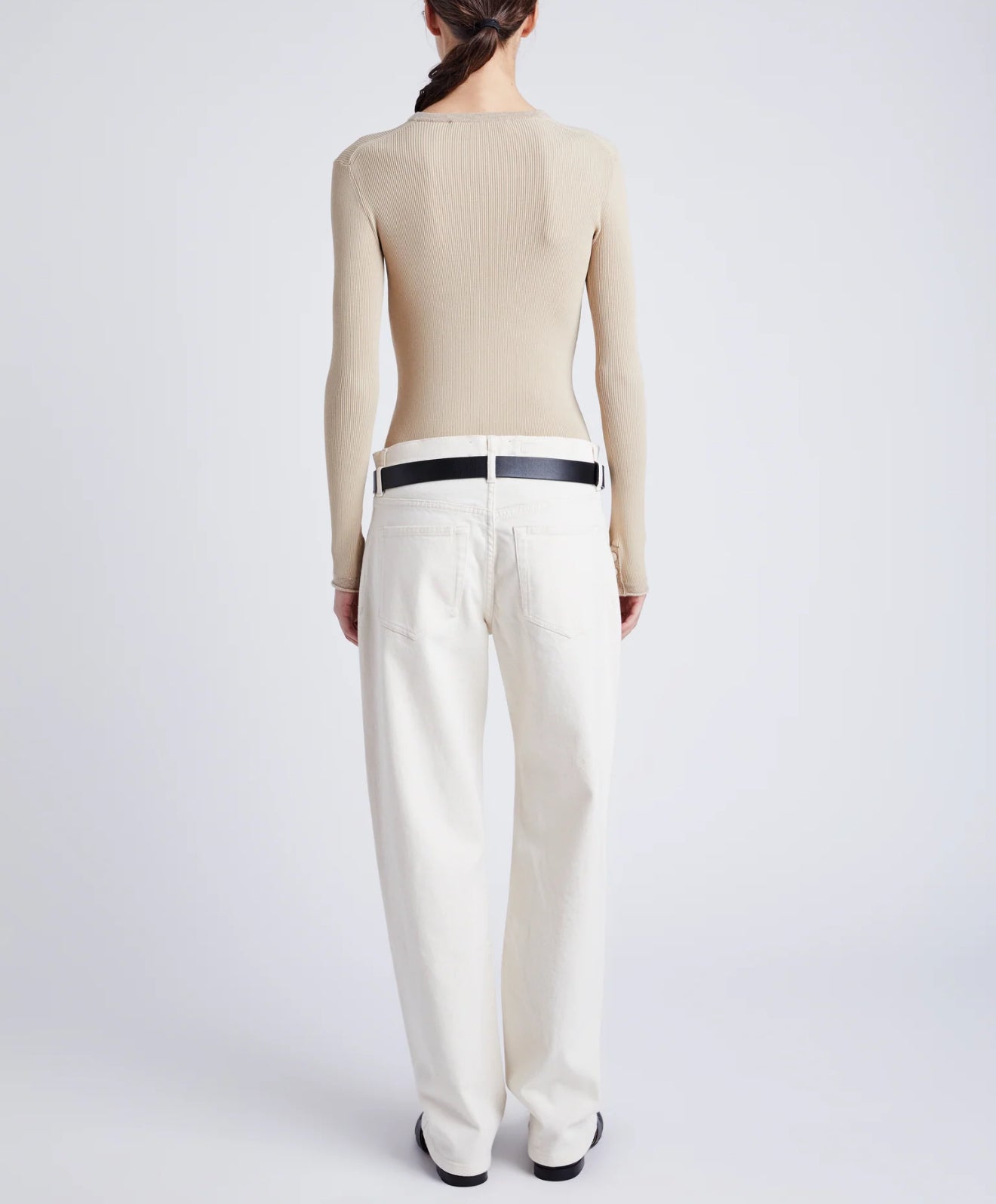 Proenza Schouler White Label Isla Knit Henley in Viscose Rib - Khaki