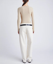 Proenza Schouler White Label Isla Knit Henley in Viscose Rib - Khaki