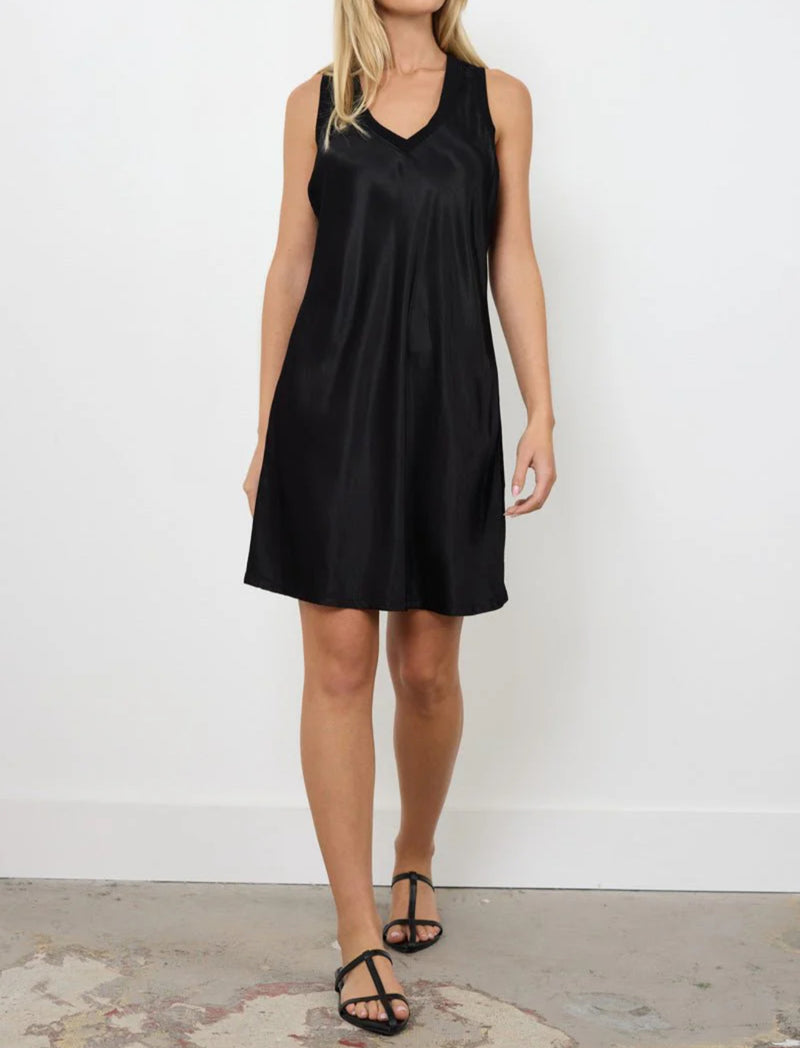 LAmade Madyson Silky Woven V Neck Dress - Black