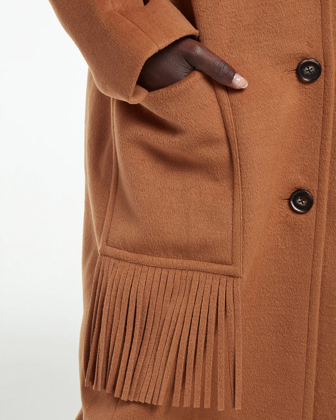 Apparis Eleanor Fringe Coat - Camel