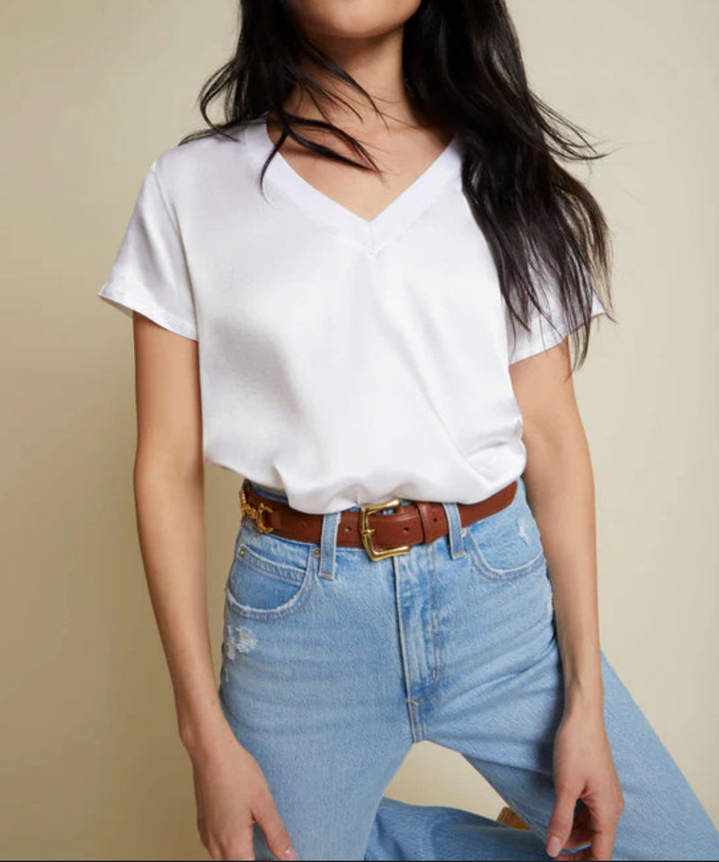Nation Ltd June Sateen V-Neck - White