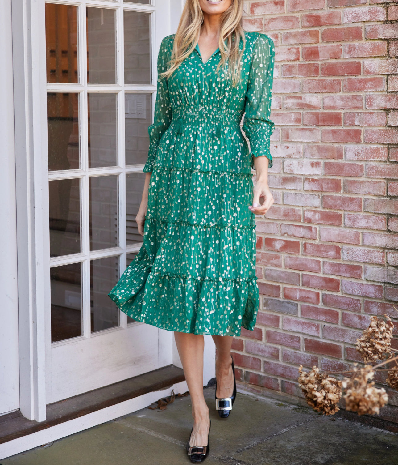 Sail to Sable Hunter Green Smocked Waist Midi Dress