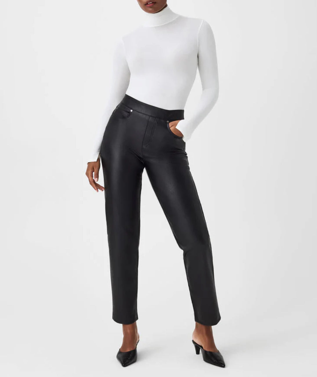 Spanx Leather-Like Slim Straight Pant - Luxe Black