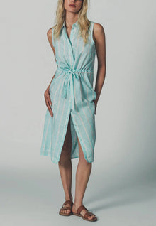 The Shirt by Rochelle Behrens The Sleeveless Drawstring Dress - Mint Stripe