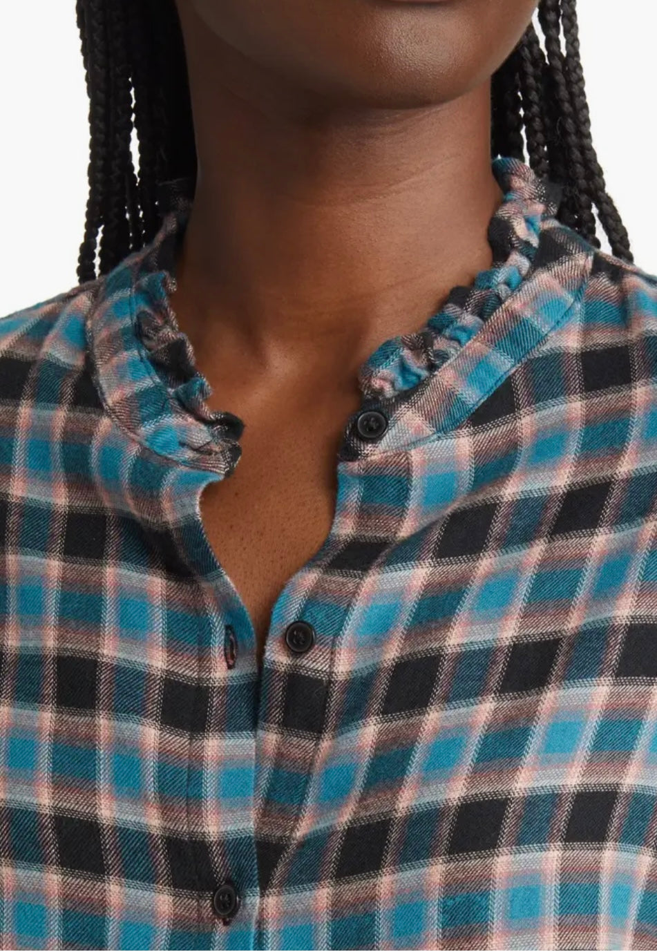 Rails Andie Plaid Flannel Button-Up Shirt - Rose Teal Coal