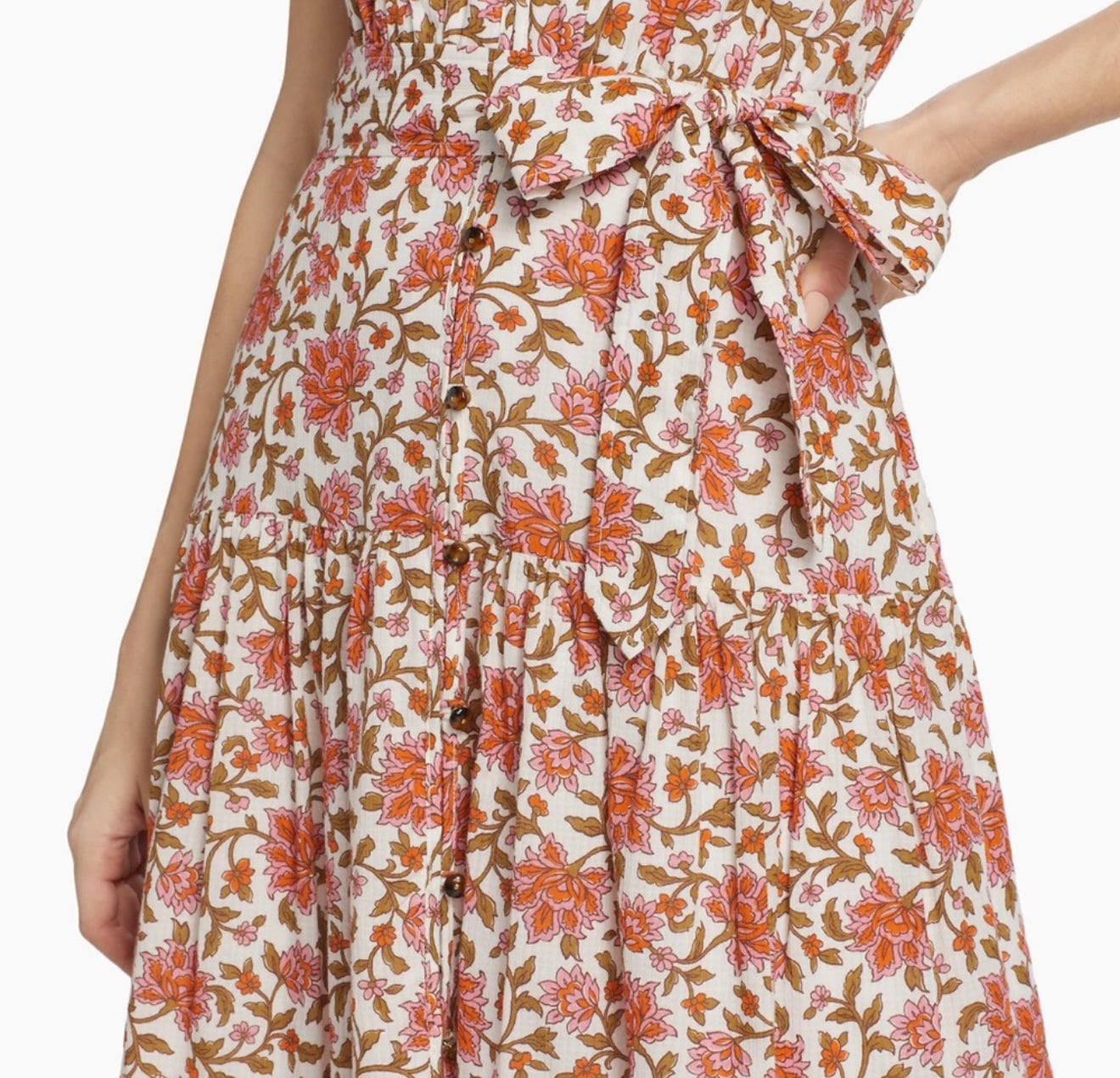 Veronica Beard Lexington Belted Floral Dress - Off White Multi