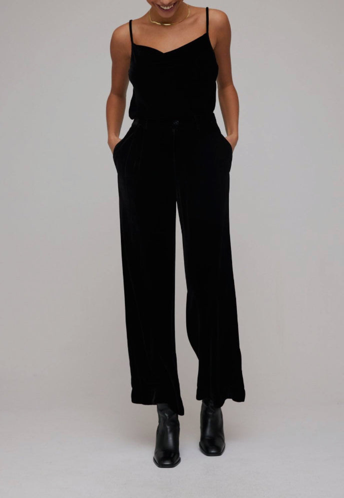 Bella Dahl Velvet Wide Leg Trouser - Black