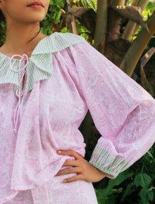 Blockprints Stella Ruffle Collar Top - Barbie Pink