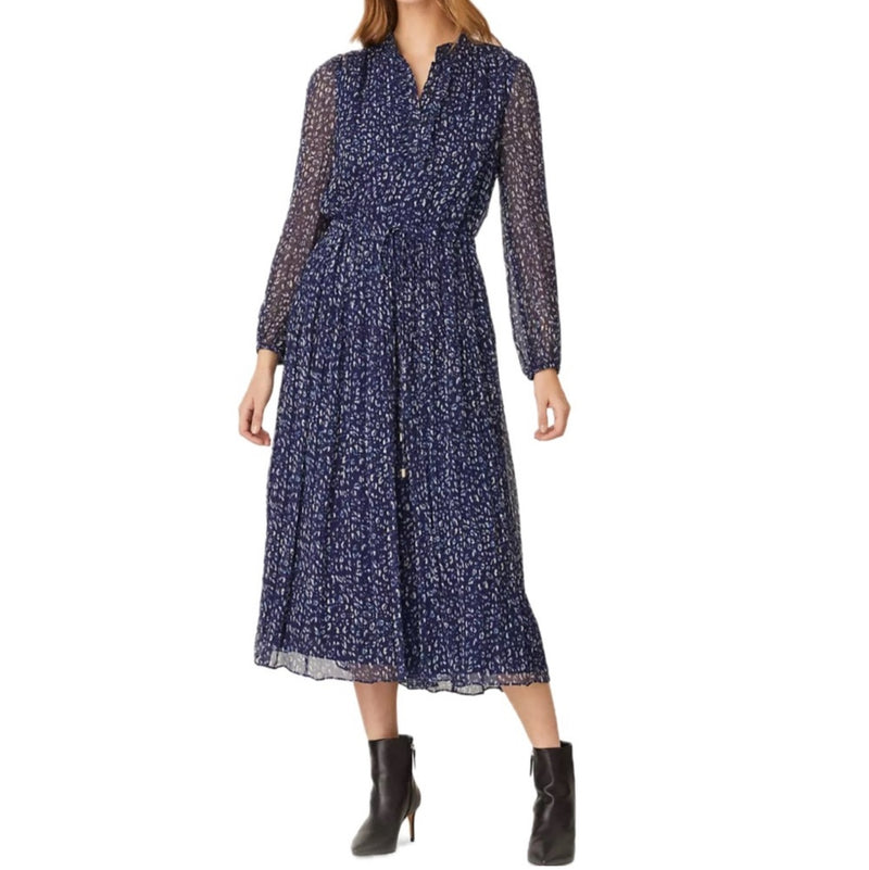 Shoshanna Ama Leopard Pleated Dress - Ink Multi