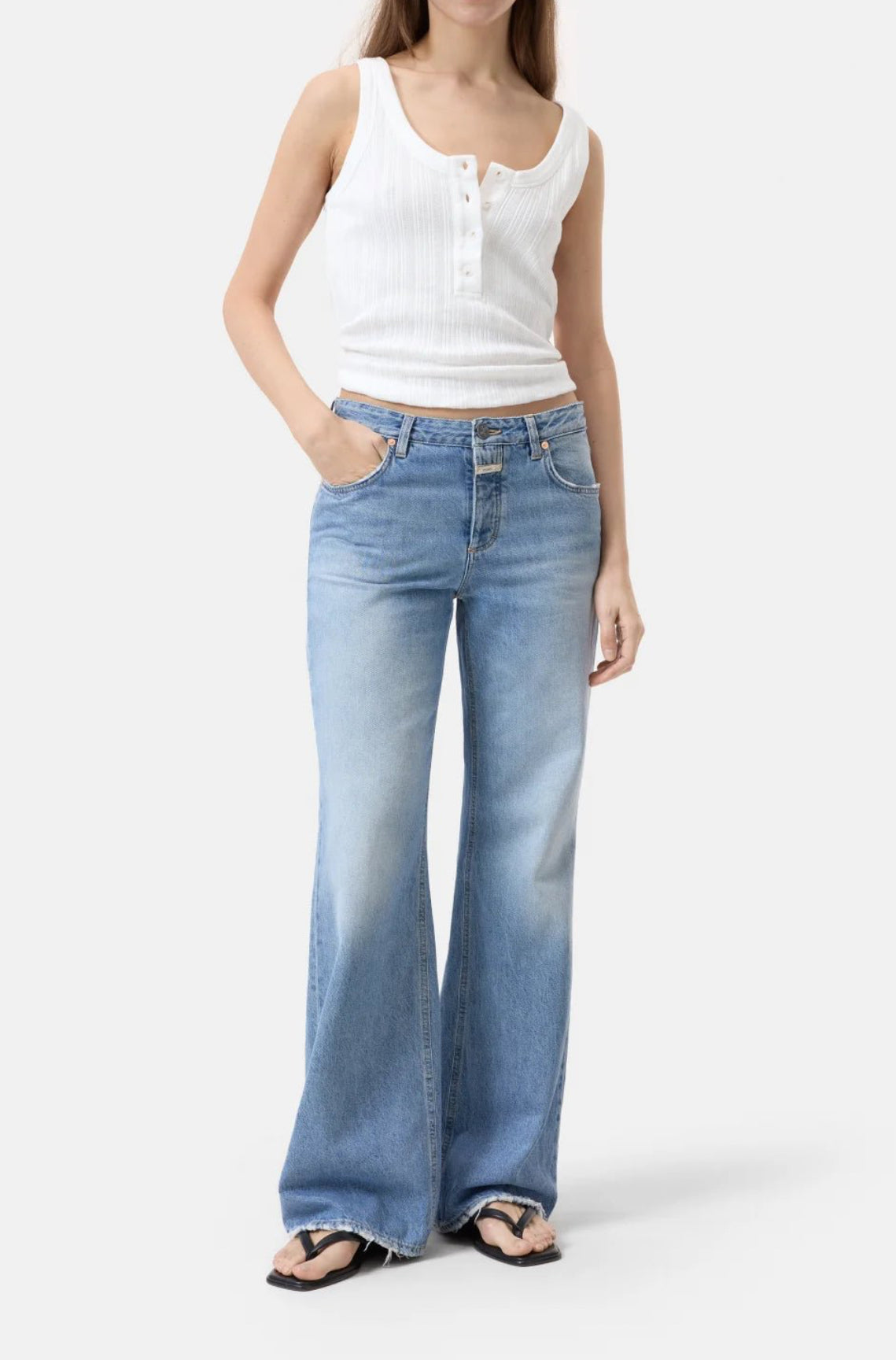 Closed Half Placket Tank - Ivory