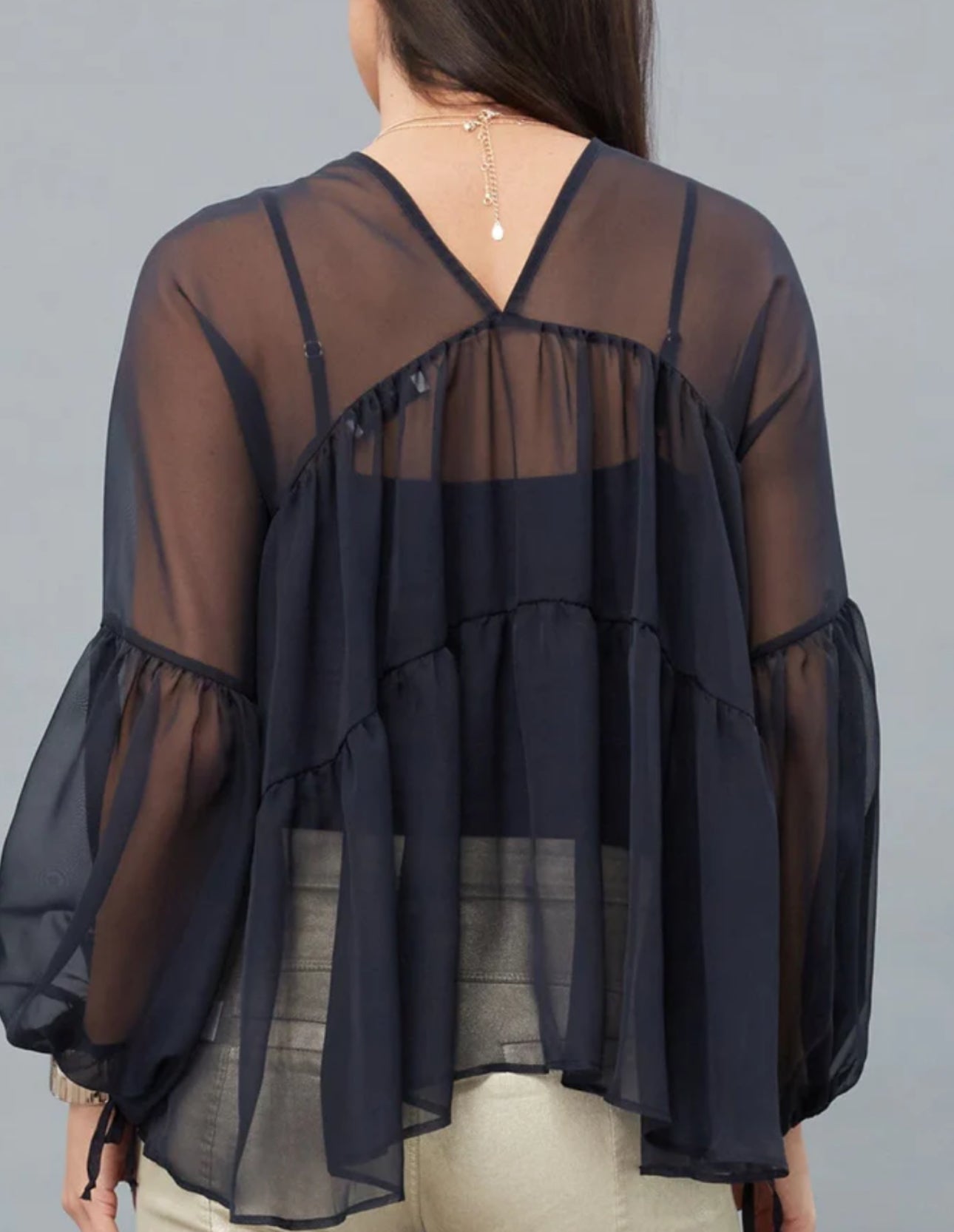 Lola & Sophie Tiered Chiffon Blouse - Night Watch