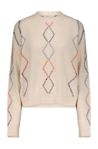 Minnie Rose Cable Corded Fringe Pullover - White Combo