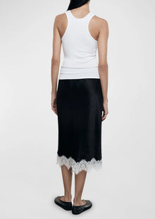 Enza Costa Hammered Satin Slip Skirt - Black/White