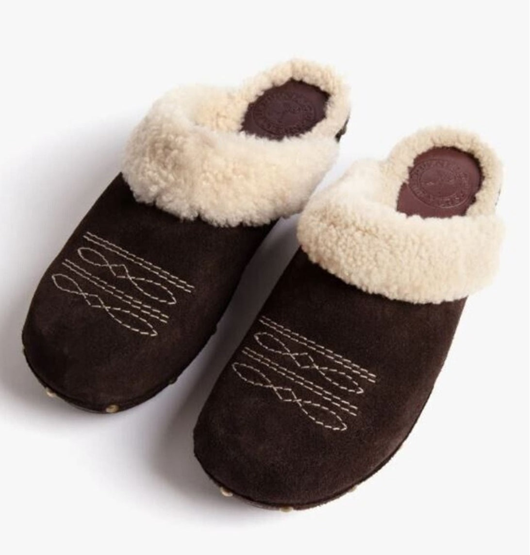 Penelope Chilvers Shearling Low Clogs - Bitter Chocolate