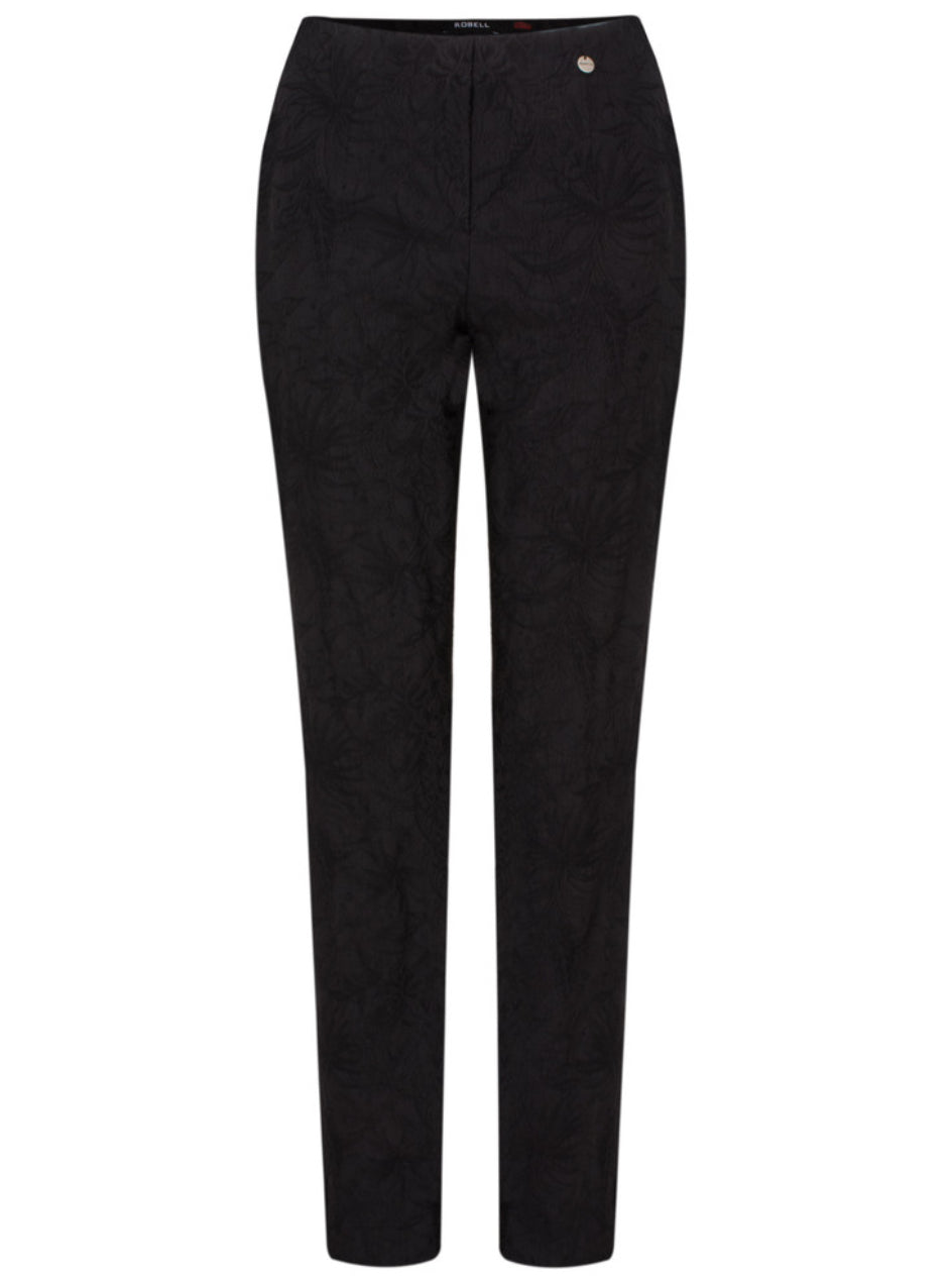 ROBELL Marie Flower Jacquard Slim Fit Trouser - Black