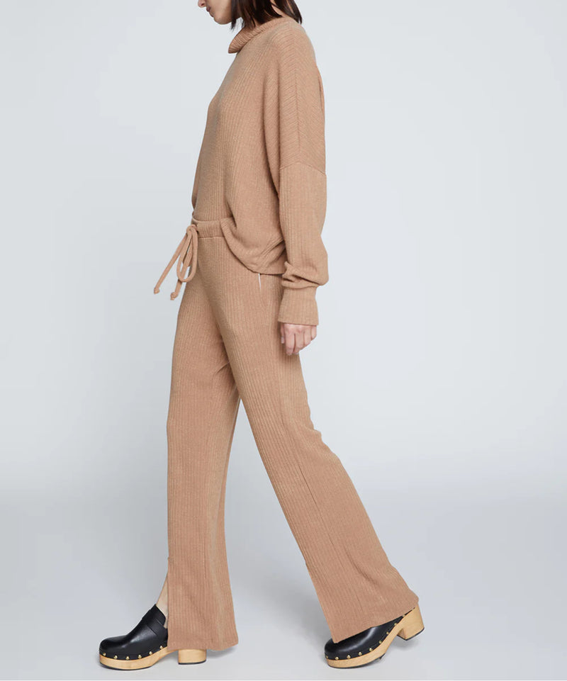 Stateside Rachel Chunky Rib Front Slit Tie Pant - Toffee