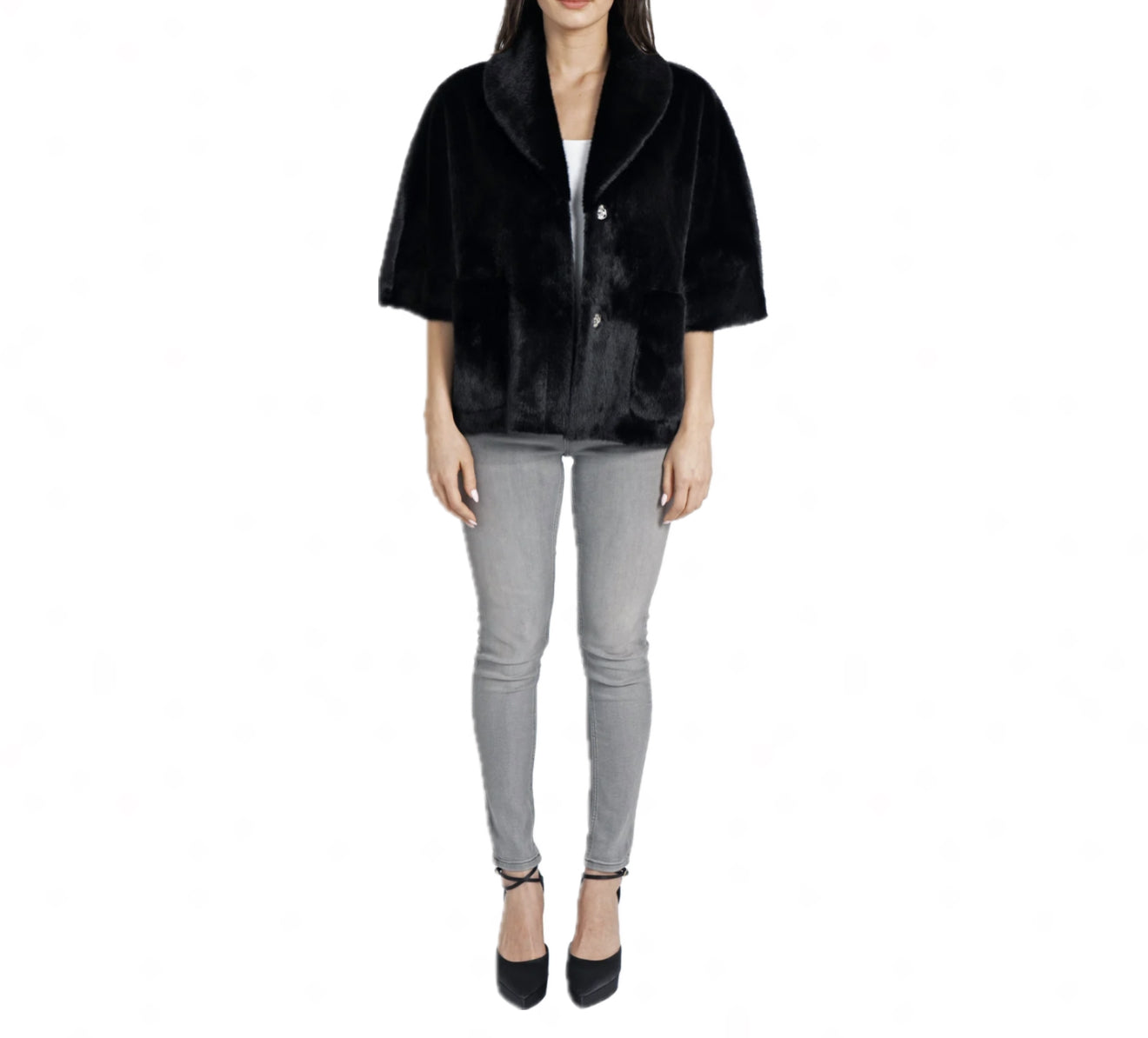 Love Token Peggy Faux Fur Topper - Black