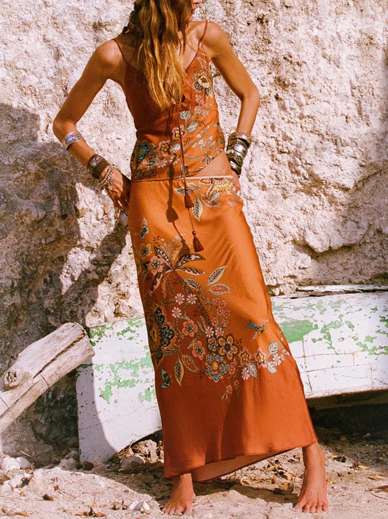 SPELL Mojave Lily Bias Skirt - Amber