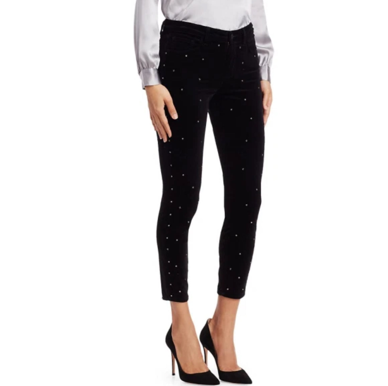 L’Agence Margot Velvet Skinny With Crystal Embellishments - Noir
