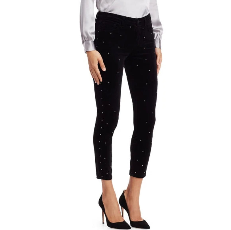 L’Agence Margot Velvet Skinny With Crystal Embellishments - Noir