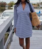 Sail To Sable Striped Long Sleeve Classic Tunic - Navy/White